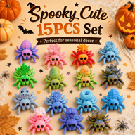 15PCS 3D Printed Mini Spider Figurine Set | Cute Halloween Desk Organizer — view 1