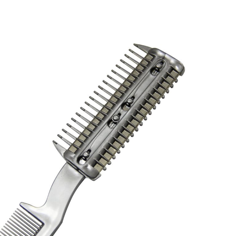 Pet hair cutting comb packaging showing features and grooming instructions