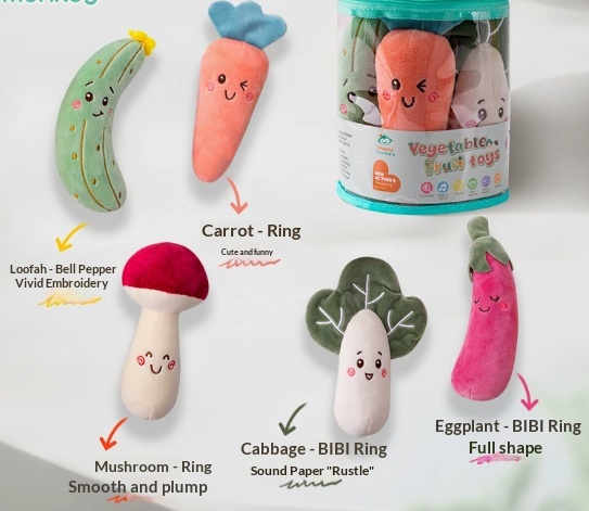 Cartoon Vegetable Fruit Baby Rattle Set | Soft Plush Grasping Toys