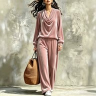 Womens Fallwinter New Drop-shoulder Top And Straight-leg Pants Set — view 7