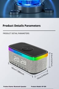 Bedside Alarm Clock with RGB Ambient Light | 15W Wireless Charging & Bluetooth Speaker — view 12