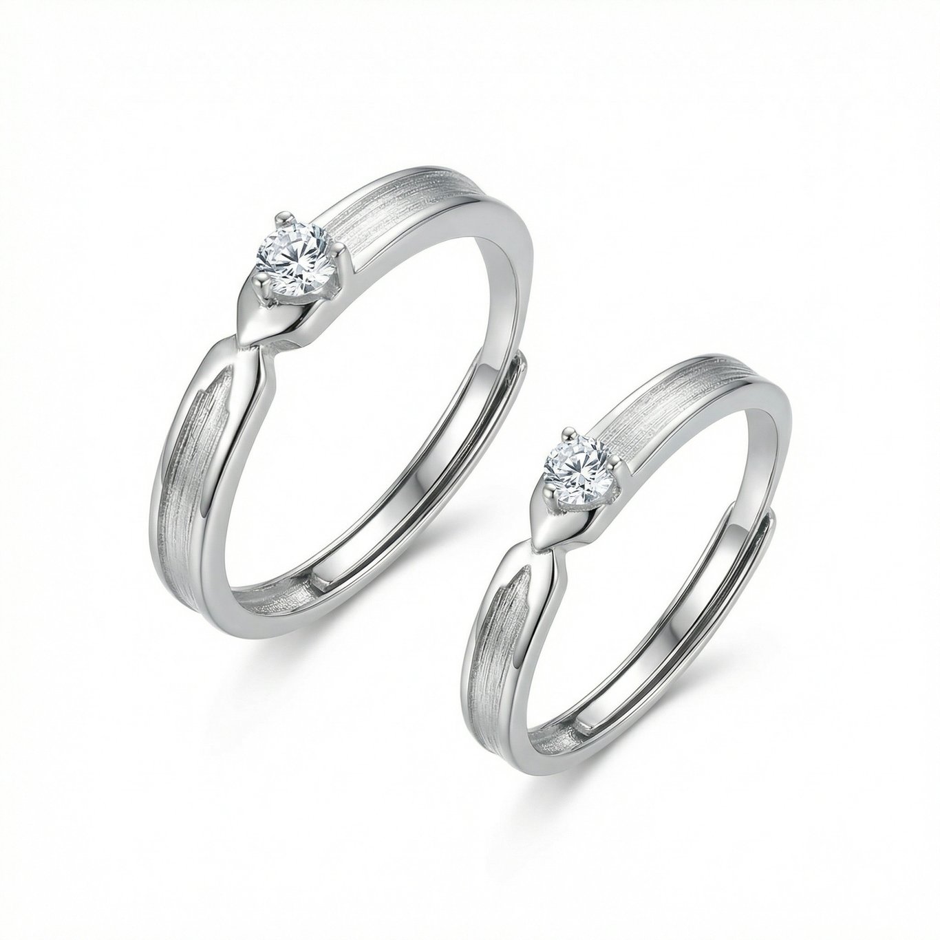 925 Sterling Silver Couple Rings with Zirconia | Adjustable Bands