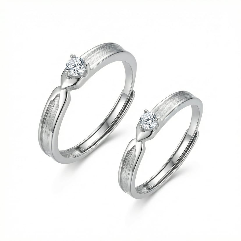 925 Sterling Silver Couple Rings with Zirconia | Adjustable Bands