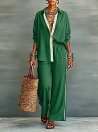 Women's Contrast-Color Casual Loose Pants Two-Piece Set | Comfy — view 20