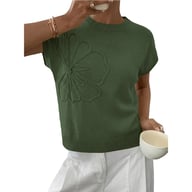 Jacquard Womens Knitted Short-Sleeve Flower Sweater | Soft Casual Top — view 8