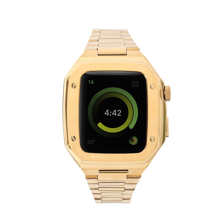 Black metal Apple Watch case disassembled, precision engineering detail