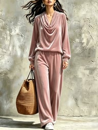 Womens Fallwinter New Drop-shoulder Top And Straight-leg Pants Set — view 10