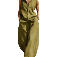 Sleeveless Stand Collar Linen Cotton Two-Piece Set | Relaxed Fit — view 6