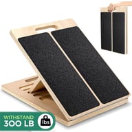 Foldable wooden slant board calf stretcher with handle and 300 pound weight capacity