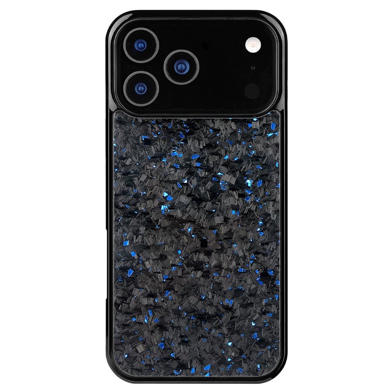 Rugged outdoor scene with carbon fiber phone case on rocky terrain