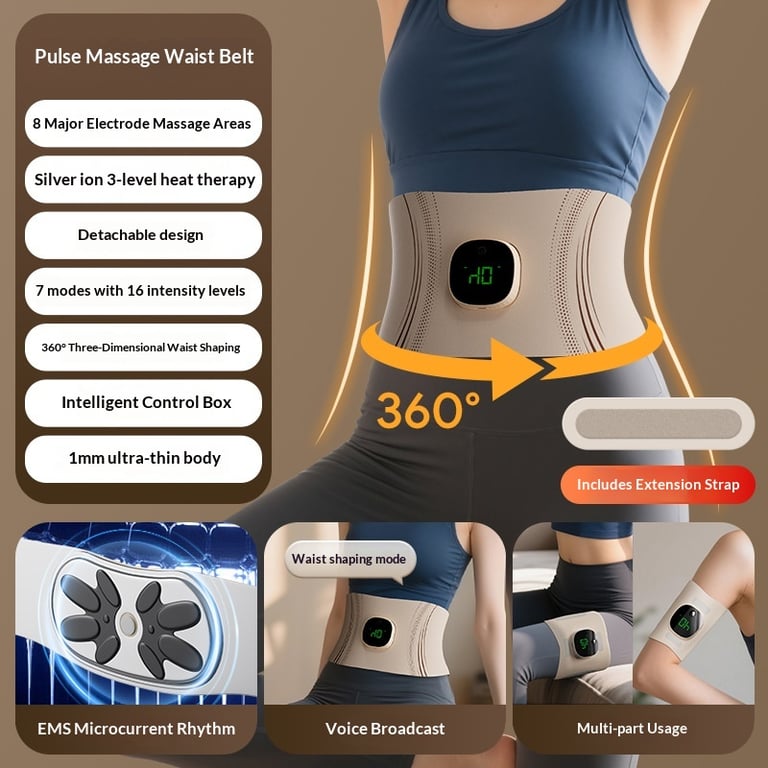 Close-up of EMS microcurrent pulses and electrode placement on lumbar region