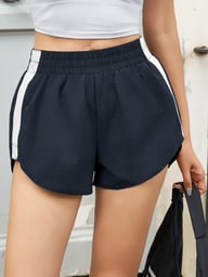 Women's High Waisted Striped Dolphin Shorts | Athletic Running Wear — view 7