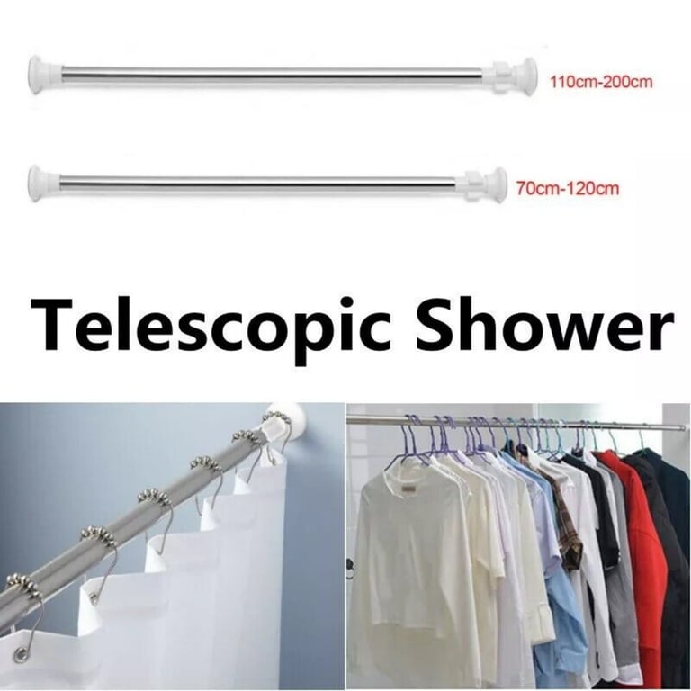 Heavy duty shower curtain pole used as clothes rail in bedroom