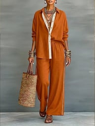 Women's Contrast-Color Casual Loose Pants Two-Piece Set | Comfy — view 16