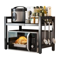 Black Extendable Kitchen Storage Rack with 6 Hooks | Home & Kitchen — view 1
