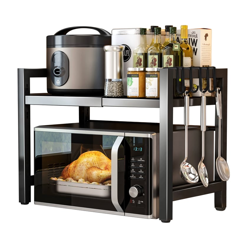 Black Extendable Kitchen Storage Rack with 6 Hooks | Home & Kitchen