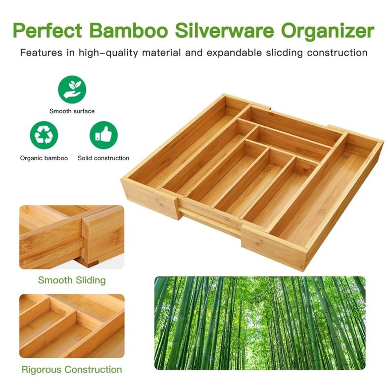 Bamboo organizer expanded to full width in apartment bedroom drawer