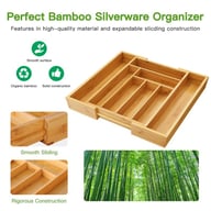 Compact bamboo organizer contracted to fit standard drawer width