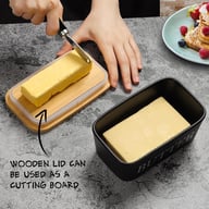 Ceramic Butter Dish with Wooden Lid & Butter Knife | 250g — view 3