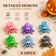 15PCS 3D Printed Mini Spider Figurine Set | Cute Halloween Desk Organizer — view 6
