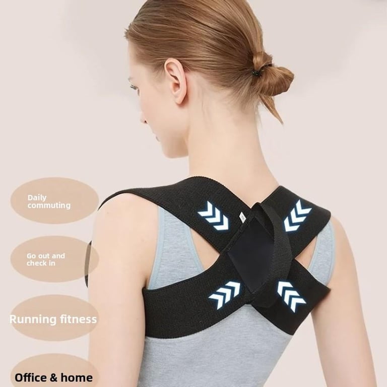 Close-up of adjustable straps on breathable plaid posture corrector fabric