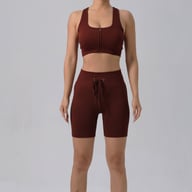 Women's Padded Running Bra & Ribbed Shorts Yoga Set | Quick-Dry — view 15