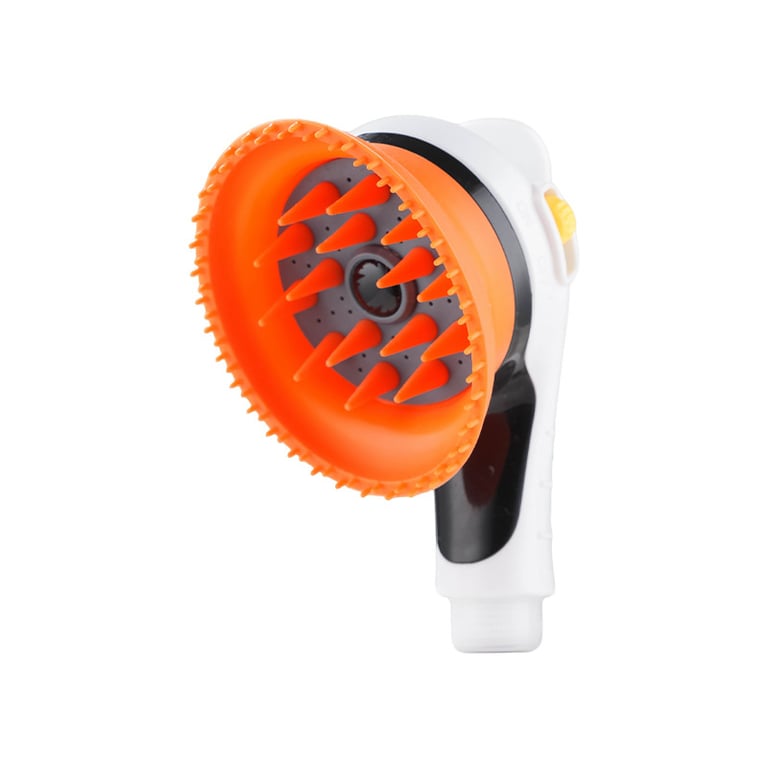 Multiple pet types being bathed with adjustable shower head