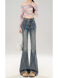 Full view bootcut jeans high-waist vintage American faded blue wash