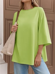 Fisoew Women's Oversized T-Shirt with Side Slits | Loose Fit Gym Tee — view 9