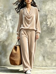 Womens Fallwinter New Drop-shoulder Top And Straight-leg Pants Set — view 13