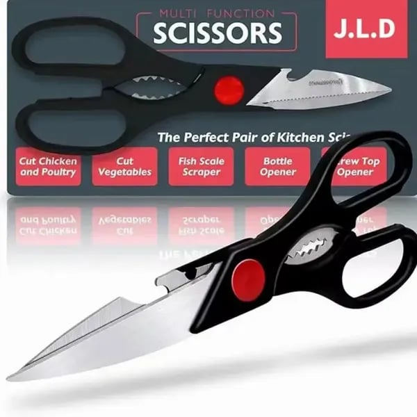 Detailed product features diagram showing stainless steel blades and integrated tools