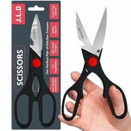 Multi-function kitchen scissors with bottle opener and nutcracker features visible