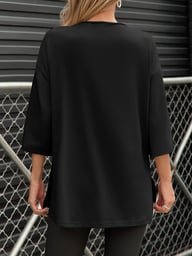 Fisoew Women's Oversized T-Shirt with Side Slits | Loose Fit Gym Tee — view 12