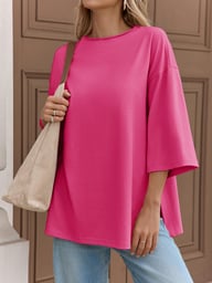 Fisoew Women's Oversized T-Shirt with Side Slits | Loose Fit Gym Tee — view 18