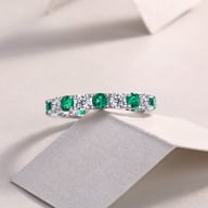 S925 Silver Platinum Eternity Ring | Green & White Gemstone Stackable — view 8