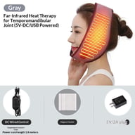 Gray TMJ heat therapy device with adjustable strap and included accessories