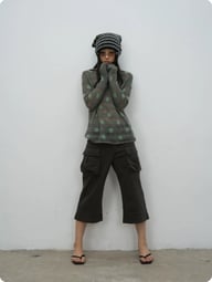Korean-Style Retro Hollow-Out Hooded Knit Top | Polka Dot — view 3