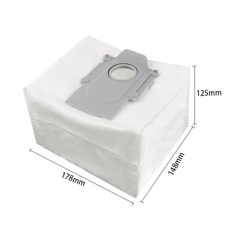 Robot vacuum cleaner dust bag with dimensions on white background