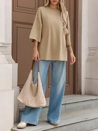 Fisoew Women's Oversized T-Shirt with Side Slits | Loose Fit Gym Tee — view 6