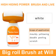 Close-up of integrated white roller mechanism on orange paint bottle