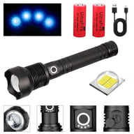 Close-up of LED flashlight zoom mechanism and reflector lens components
