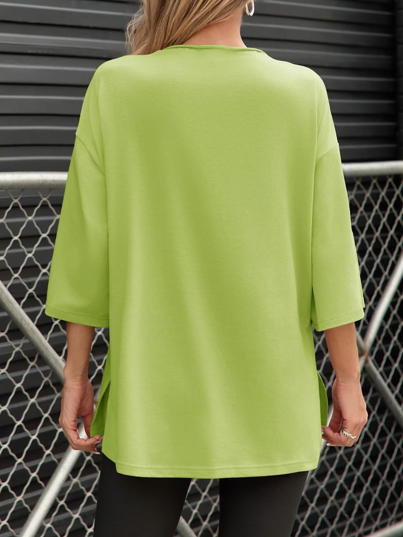 Fisoew Women's Oversized T-Shirt with Side Slits | Loose Fit Gym Tee