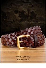 Vintage Woven Vegetable-Tanned Leather Belt — view 11