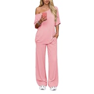 Off-Shoulder Loose Two-Piece Set | Wide-Leg Pants & Casual Top — view 7