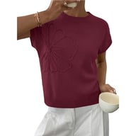 Jacquard Womens Knitted Short-Sleeve Flower Sweater | Soft Casual Top — view 4