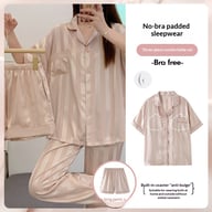 Womens Summer High-End Ice Silk Short-Sleeve Pajama Set 3 Pieces — view 17