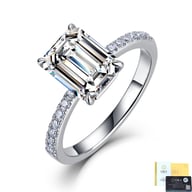 S925 Sterling Silver Four-Claw Moissanite Ring | Emerald-Cut Wedding Band — view 4