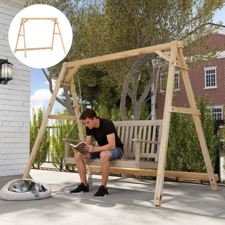 Sturdy wooden A-frame porch swing stand supporting 770lbs capacity