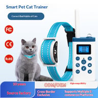 Smart remote control cat training collar with blue nylon band and white remote control device