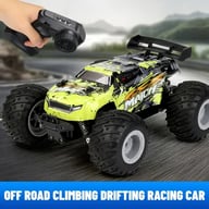 Blue remote control car drifting on asphalt with speed control
